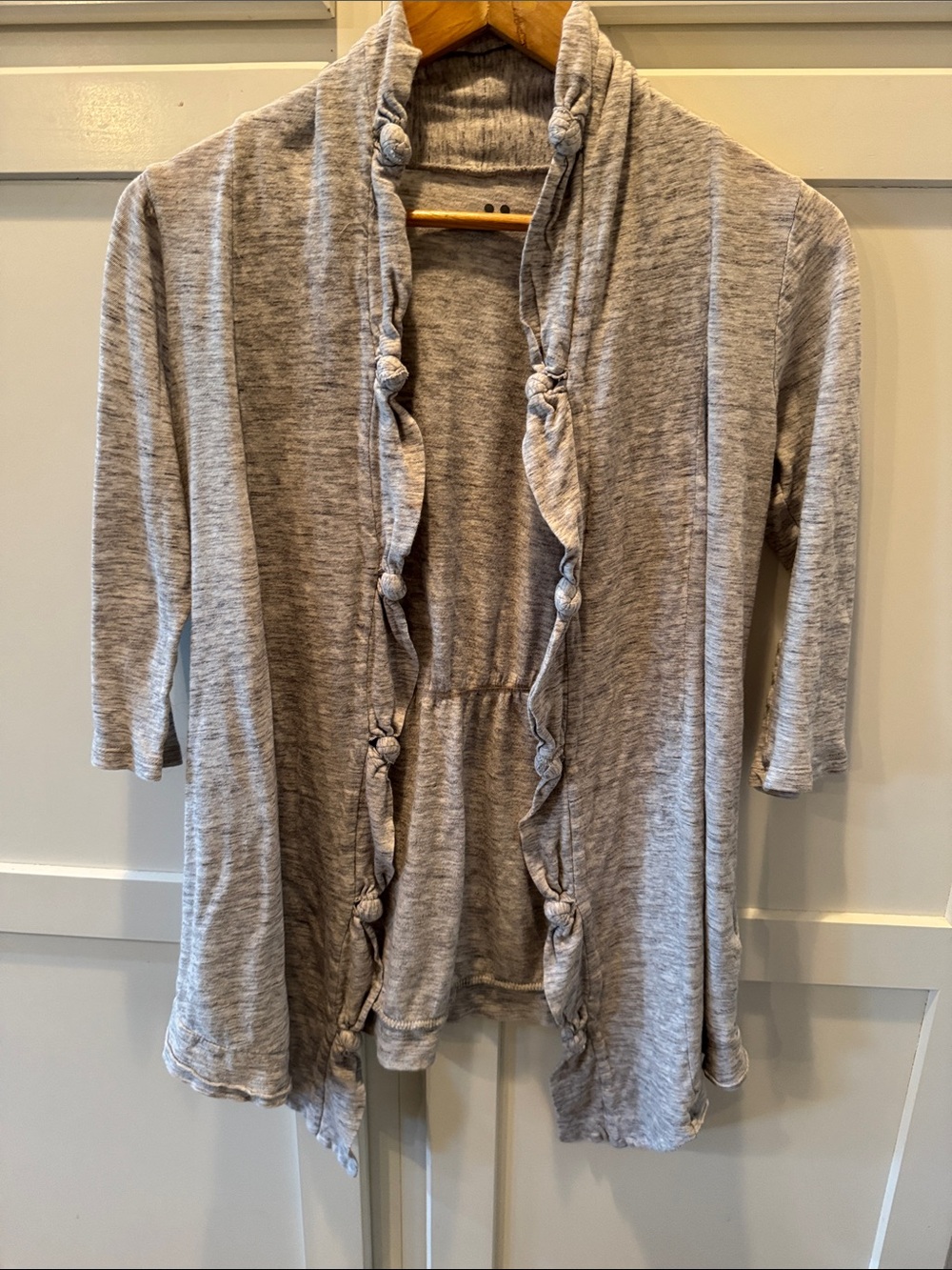 Three Dots Heather Gray Open-Front Knot Trim Cardigan